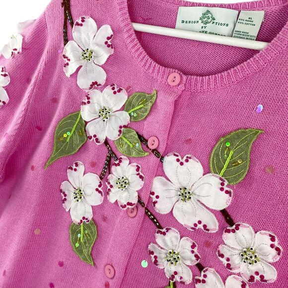 Design Options By Philip & Jane Gordon Sweater Ex-Large Pink Cardigan Sequin NEW - Picture 3 of 9